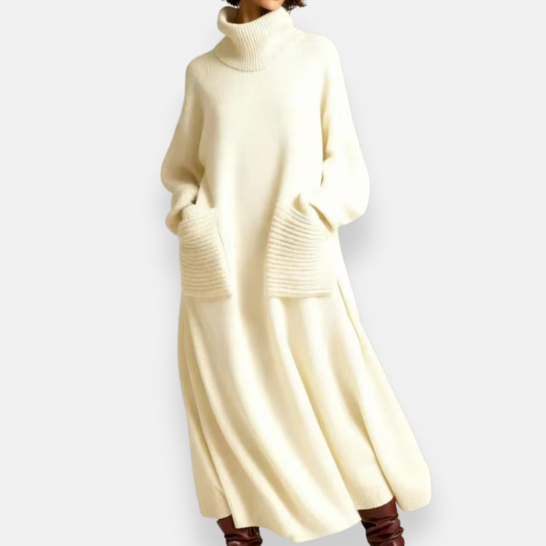 Alyndra - Long Knit Dress with High Neck
