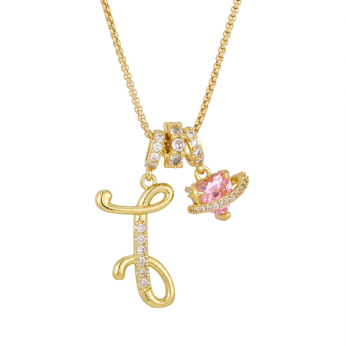 Carmelle - Initial Necklace with Sparkling Pink Heart