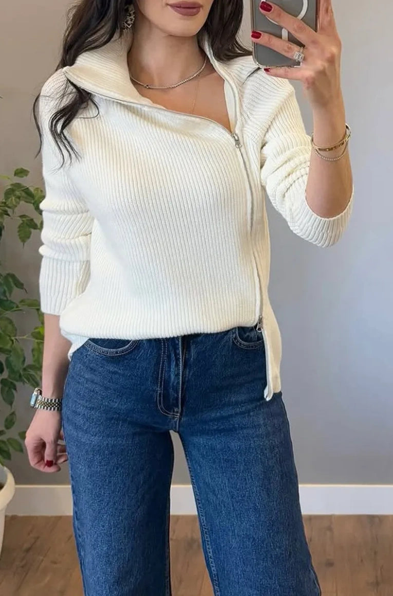 Lucienne - Asymmetrical Double Zip Knit Sweater