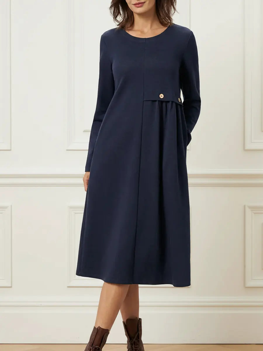 Helisavelle - Robe Midi en Coton à Manches Longues au Style Décontracté