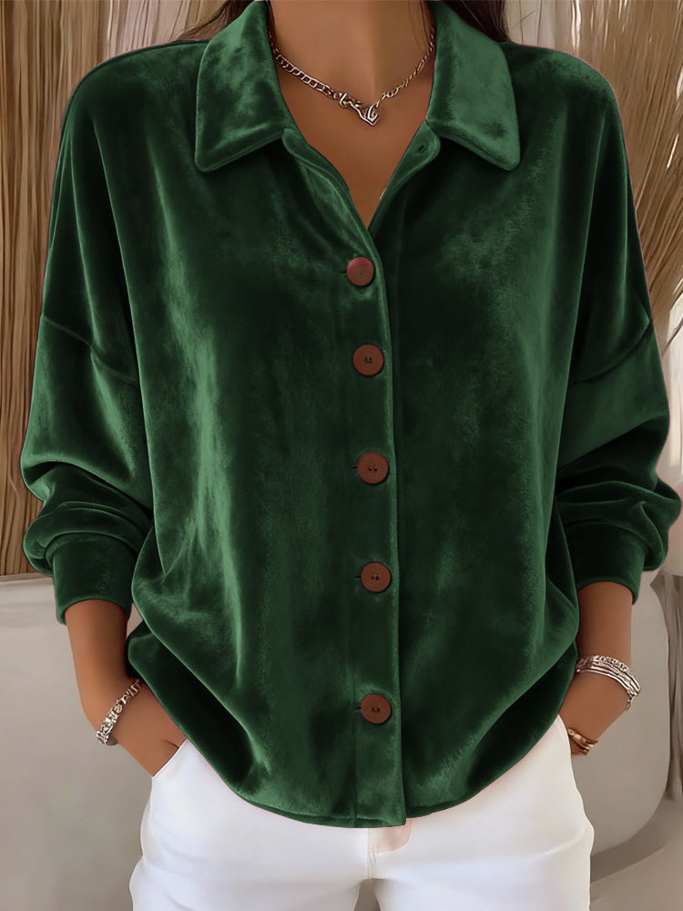 Navyne - Elegant Velvet Button-Down Blouse