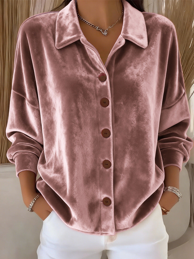 Navyne - Elegant Velvet Button-Down Blouse