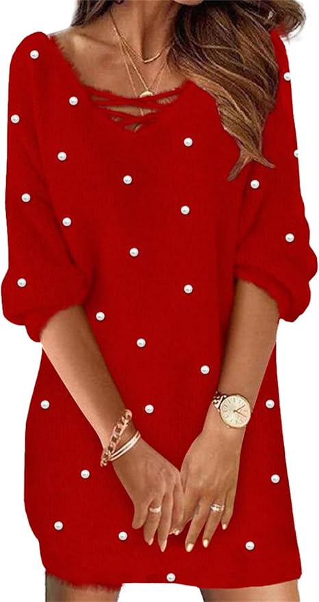 Doravine - Robe Artistique à Col V – Élégance Décontractée et Touche Moderne