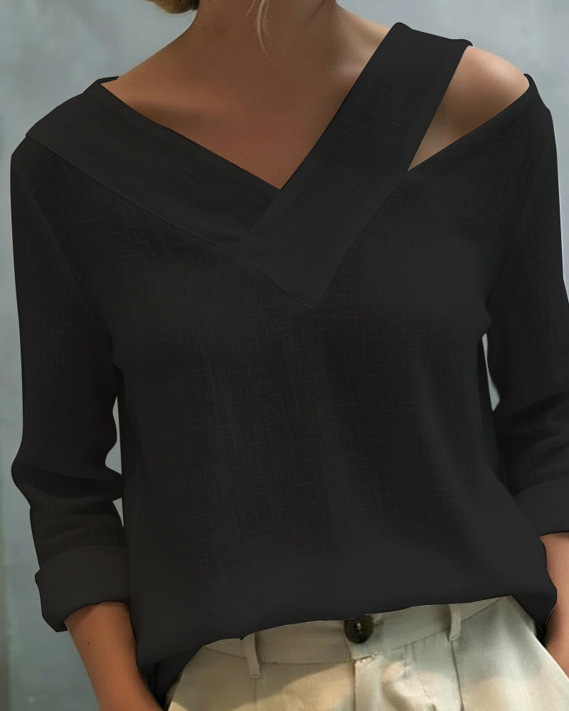 Melyra - Elegant V-Neck Top with Asymmetrical Neckline