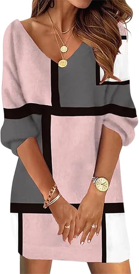 Doravine - Robe Artistique à Col V – Élégance Décontractée et Touche Moderne