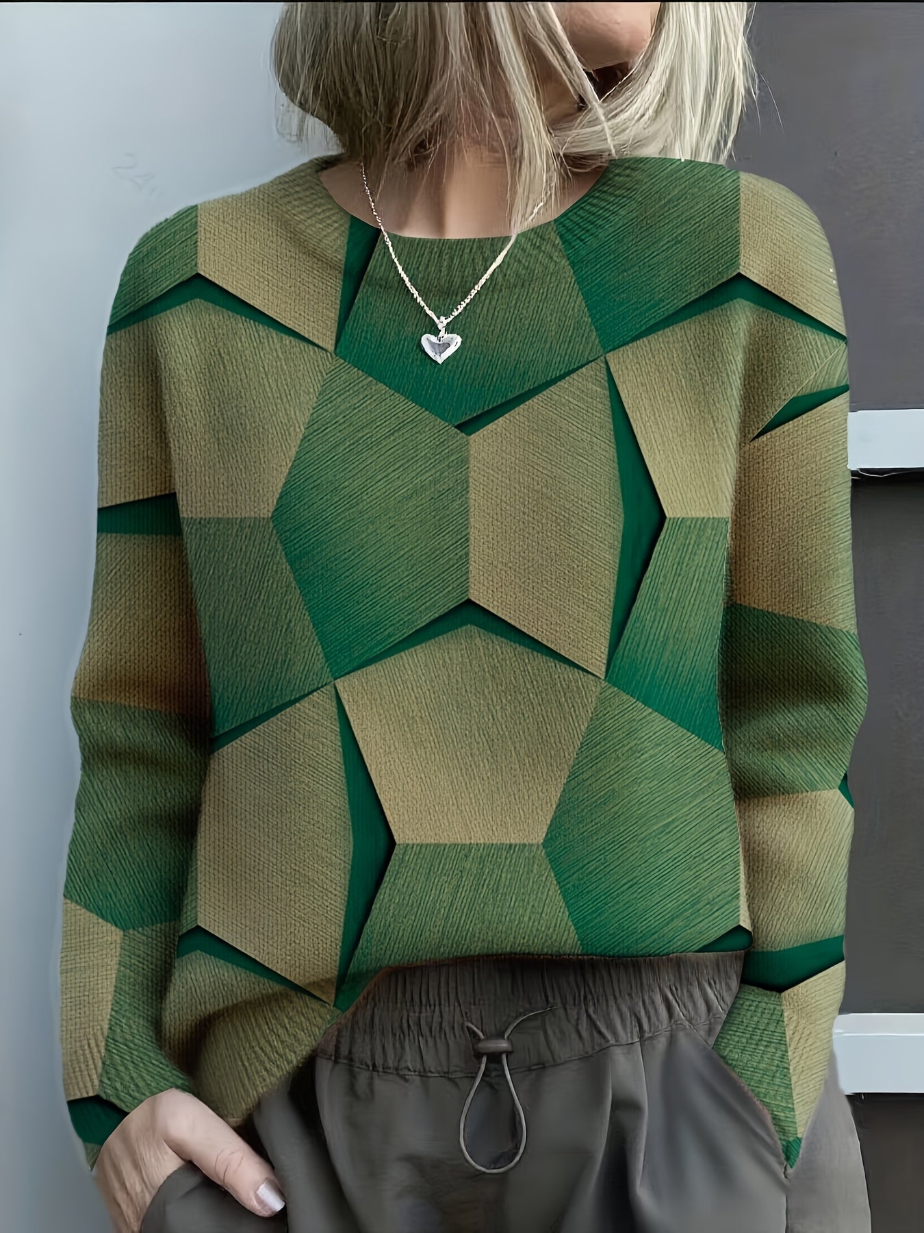 Quelirivra - Earth Tone Geometric Sweater