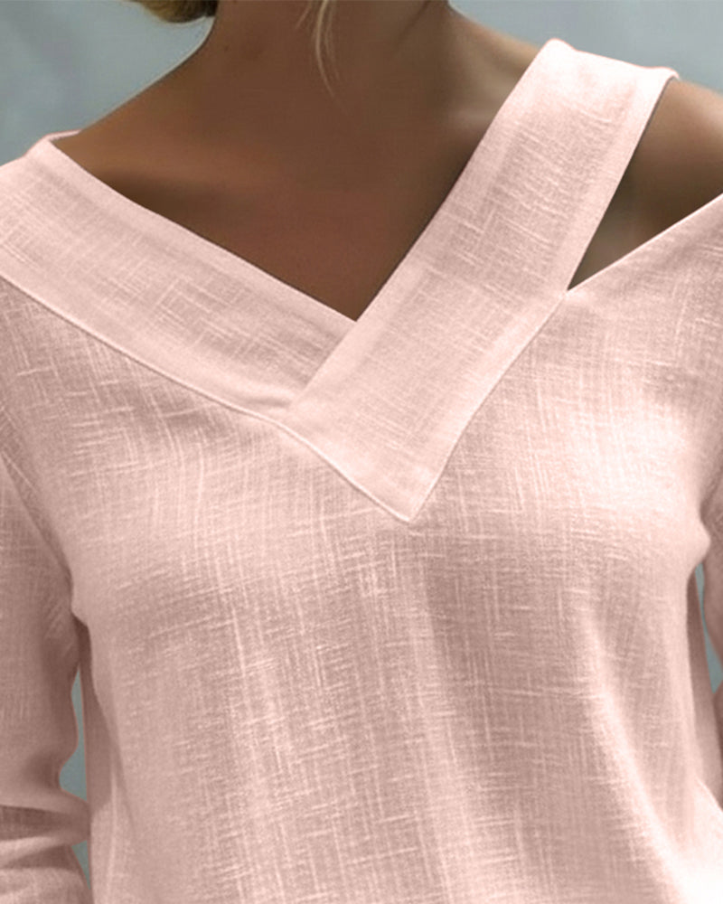 Melyra - Elegant V-Neck Top with Asymmetrical Neckline