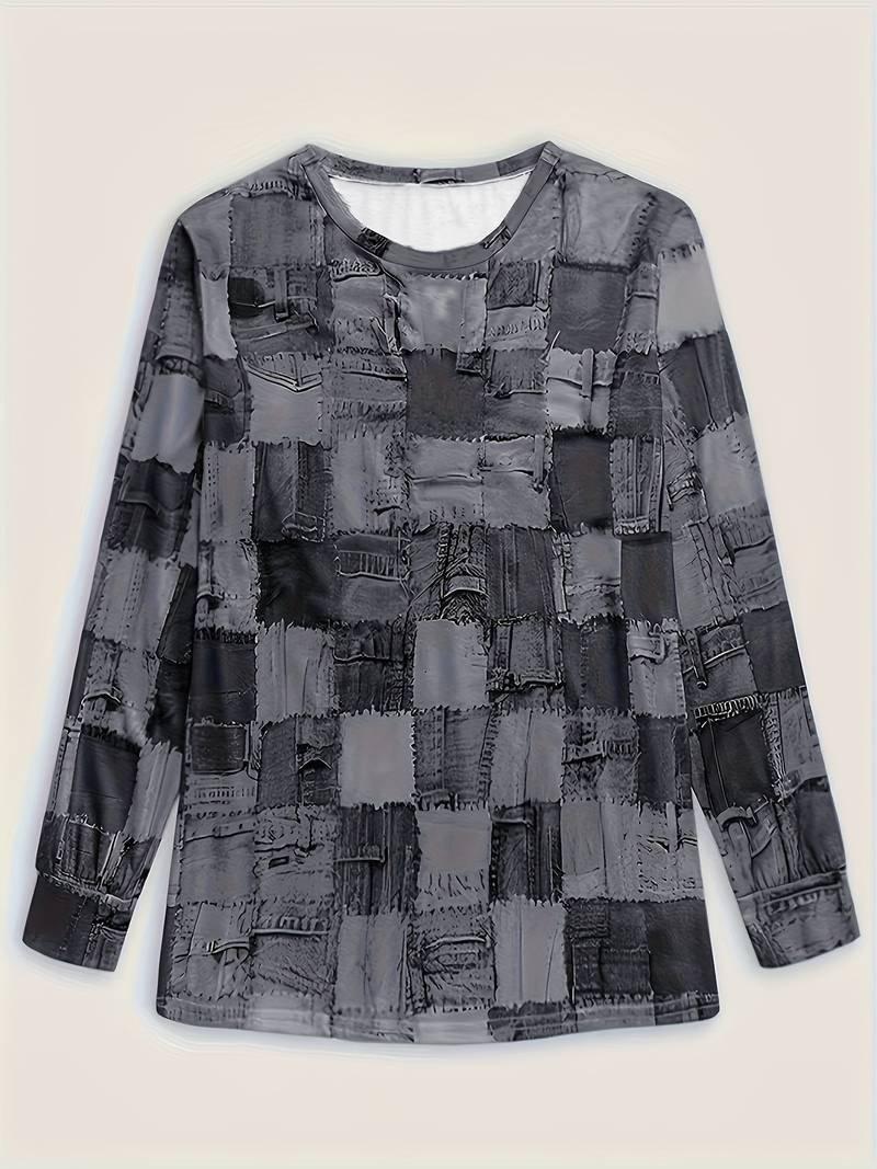 Pryselavine - Long Sleeve Checkered Pattern Casual Comfort Top