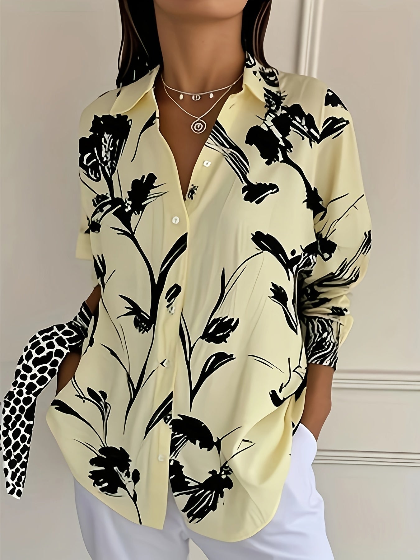 Selavynne - Floral Print Long Sleeve Shirt