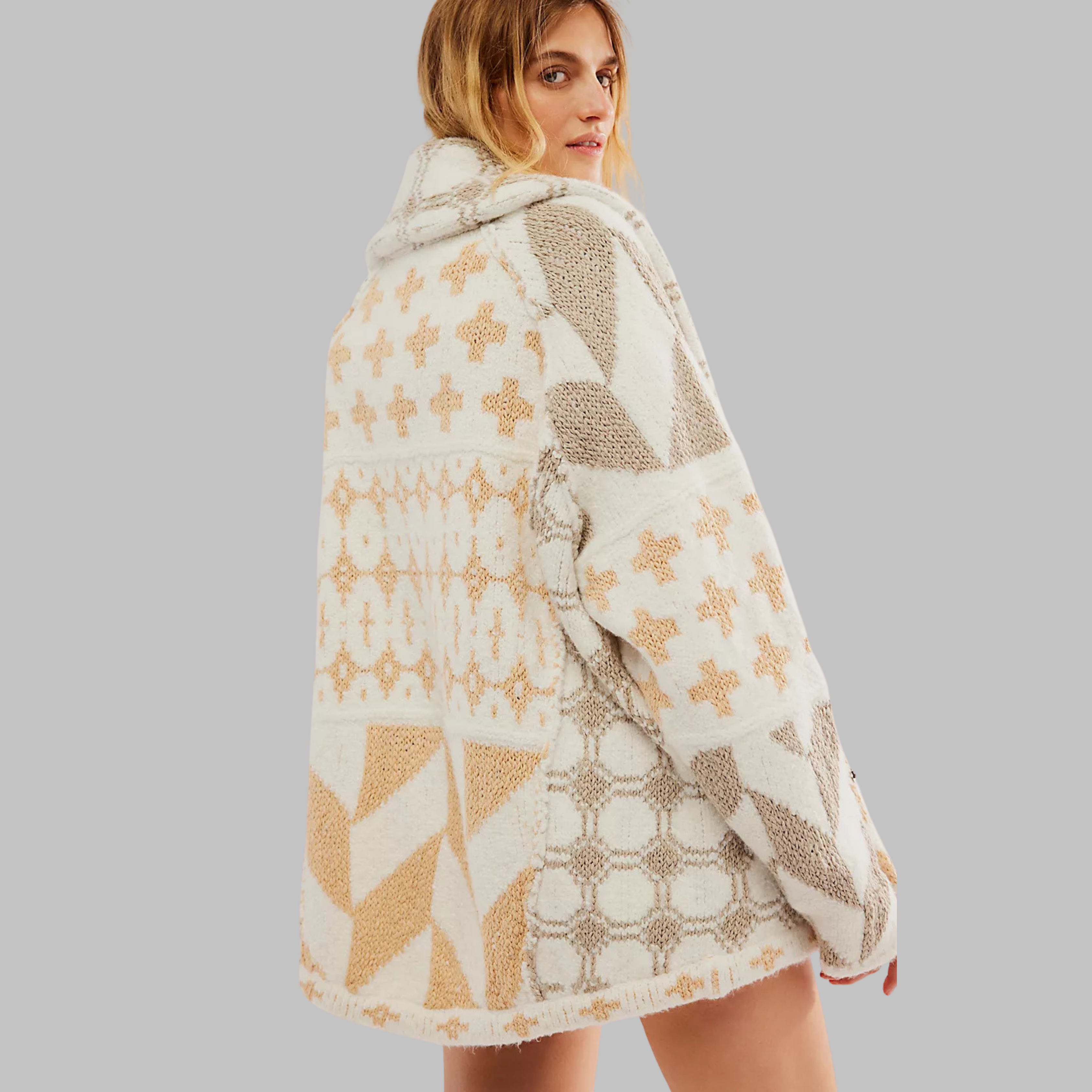 Quenalya - Vintage Oversized Button-Neck Cardigan