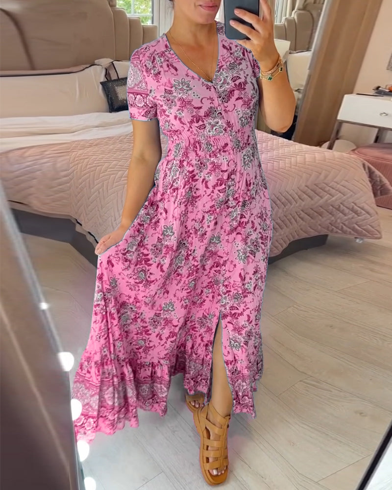 Denise - Robe Maxi à Imprimé Floral et Décolleté en V