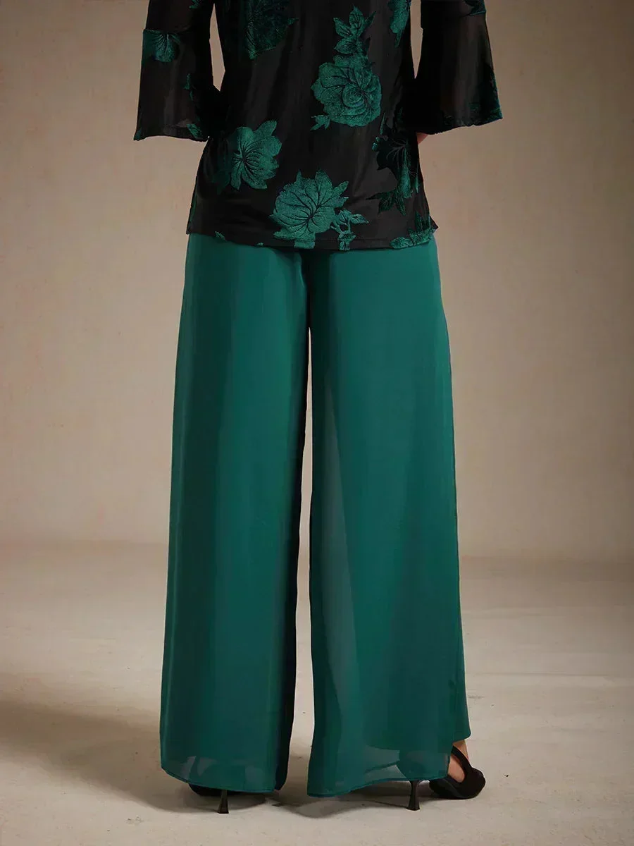 Marilivra - Straight Leg Trousers with Slit in Chiffon