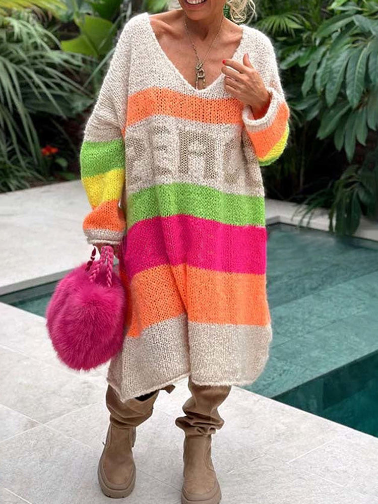 Elviana - Color Block Cashmere Sweater Dress