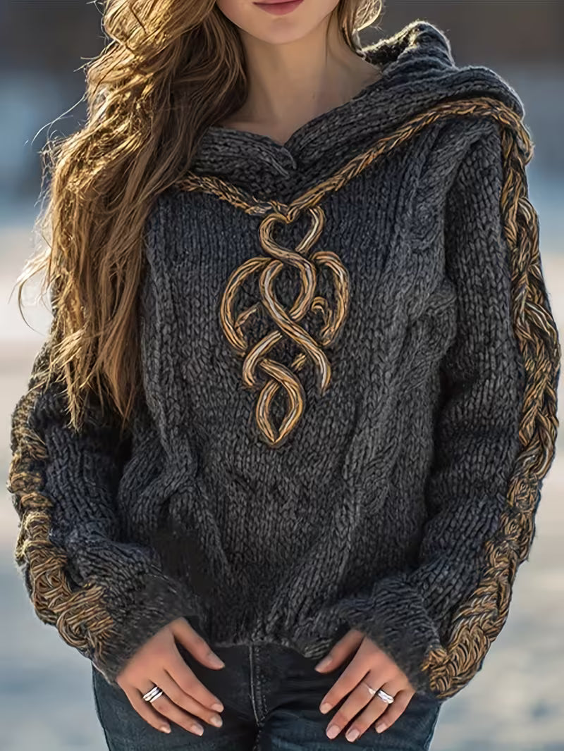 Helmira - Knitted Hooded Sweater with Braided Pattern
