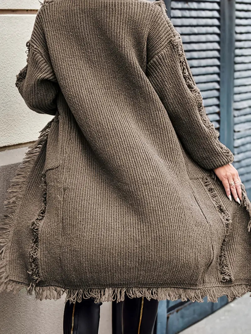 Reine - Cardigan Long à Franges – Style Décontracté et Tendance