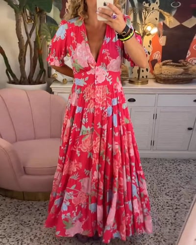 Isabeau - Comfortable Long Dress with V-Neck and Pockets