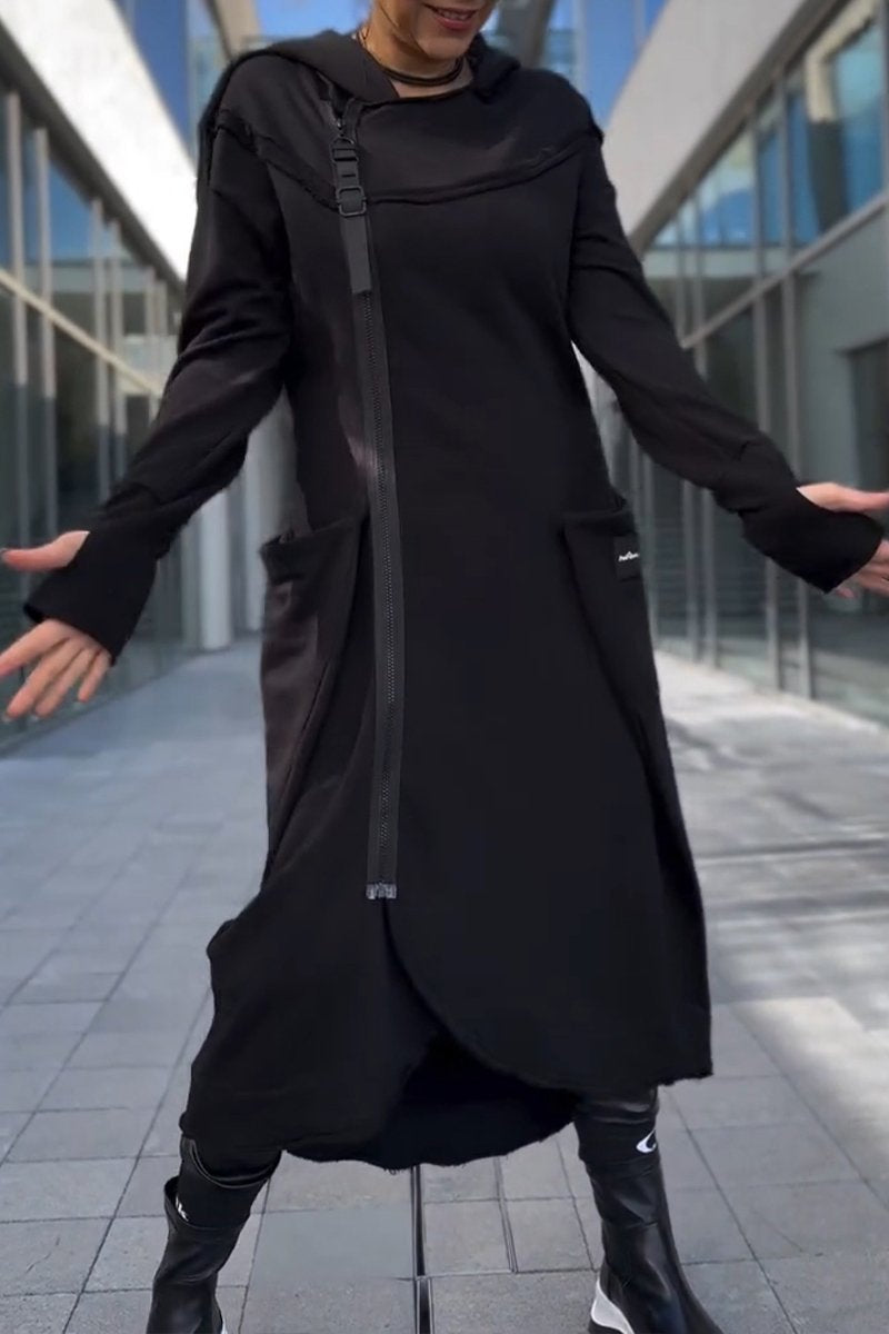 Sylvaya- Robe pull à capuche pour femme avec manches longues