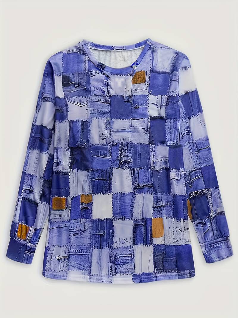 Pryselavine - Long Sleeve Checkered Pattern Casual Comfort Top