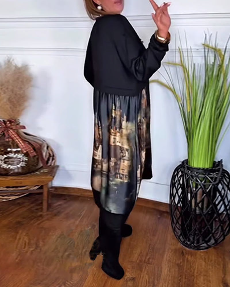 Delyssara - Robe libre et à motifs avec des manches longues