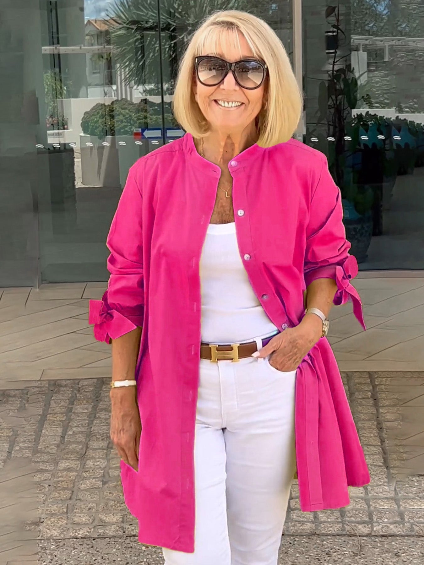 Liora™ - Long Button-Down Cotton Shirt Jacket (Today only: Buy 1, get 1 free!)