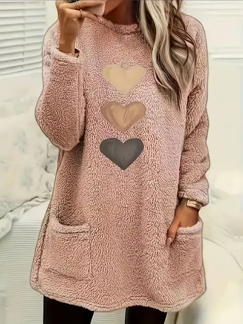 Patrice - Colorful Heart Fleece Sweatshirt with Pockets