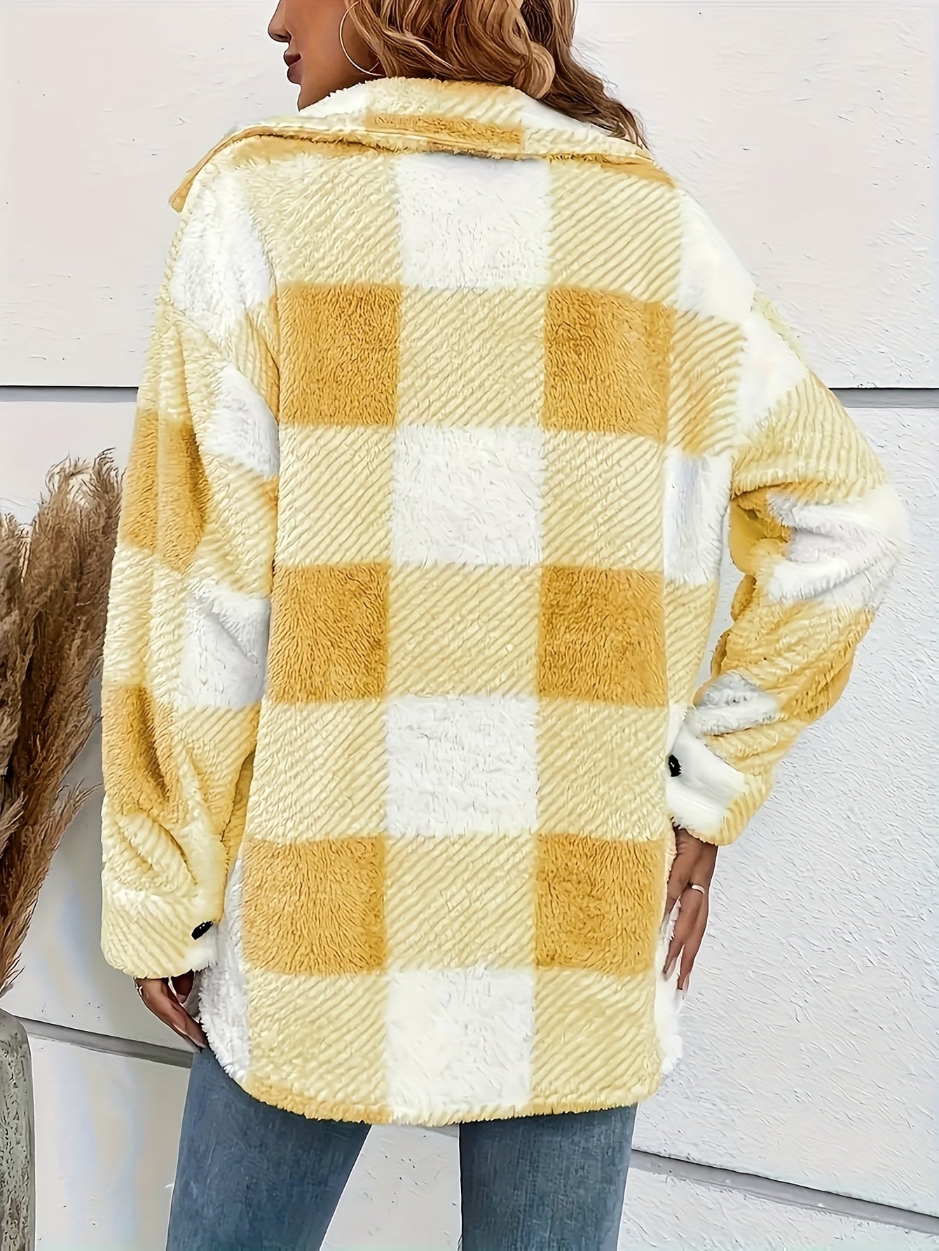 Doreline - Veste d’Hiver en Peluche à Imprimé Carreaux