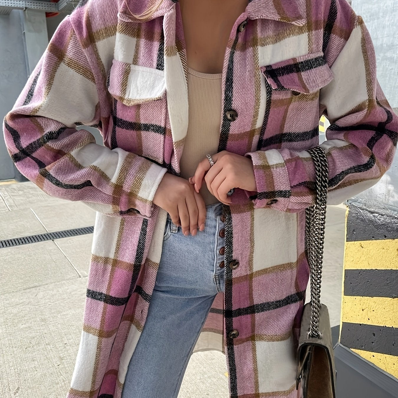 Evelora - Veste Longue à Imprimé Carreaux pour Femmes