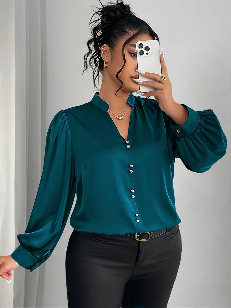Thaliravalle - Elegant Puff Sleeve Blouse with V-Neck