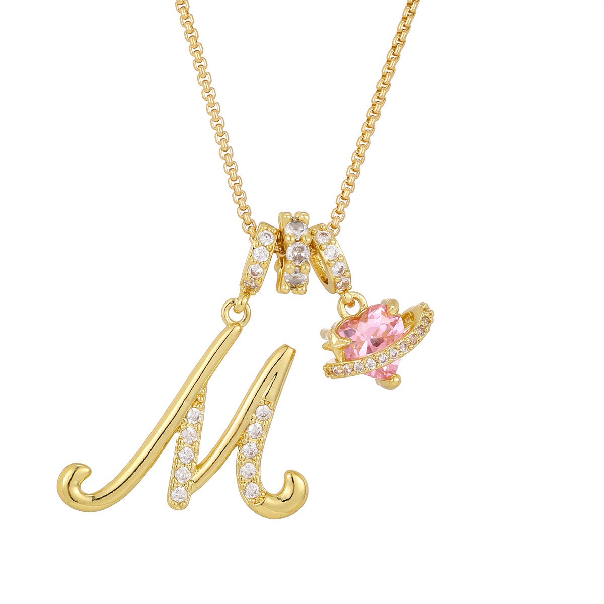 Carmelle - Initial Necklace with Sparkling Pink Heart