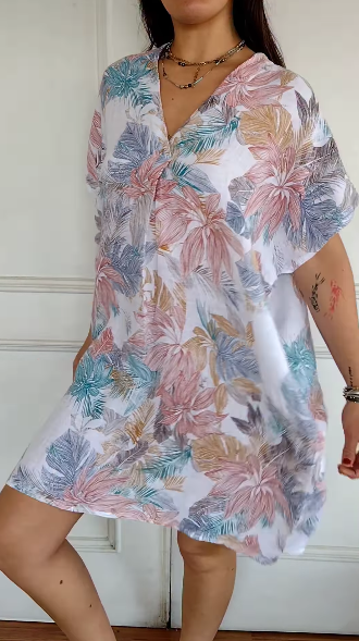 Lior - Robe Décontractée en Coton et Lin à Motif Floral