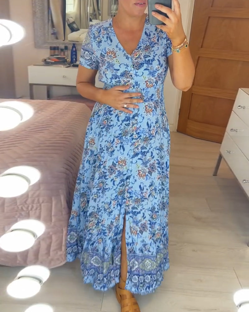 Denise - Robe Maxi à Imprimé Floral et Décolleté en V
