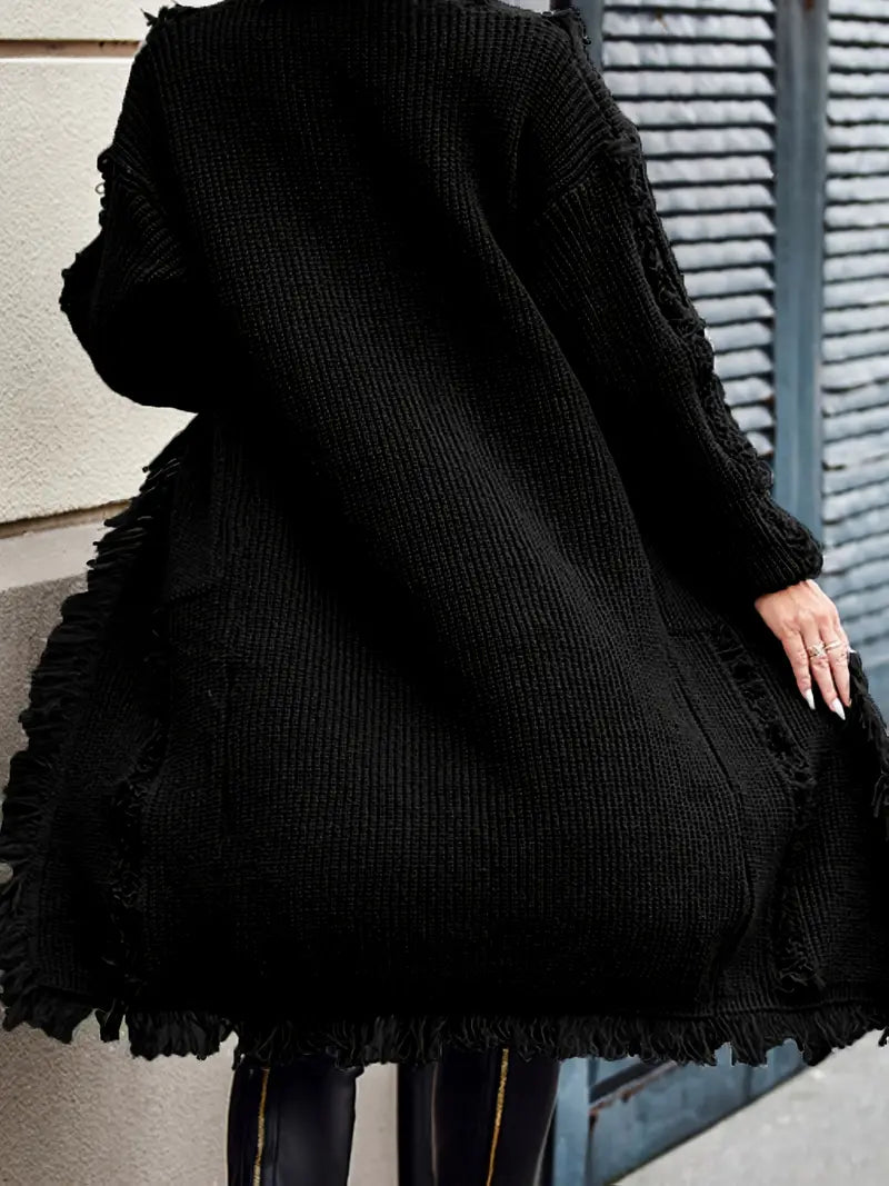Reine - Cardigan Long à Franges – Style Décontracté et Tendance