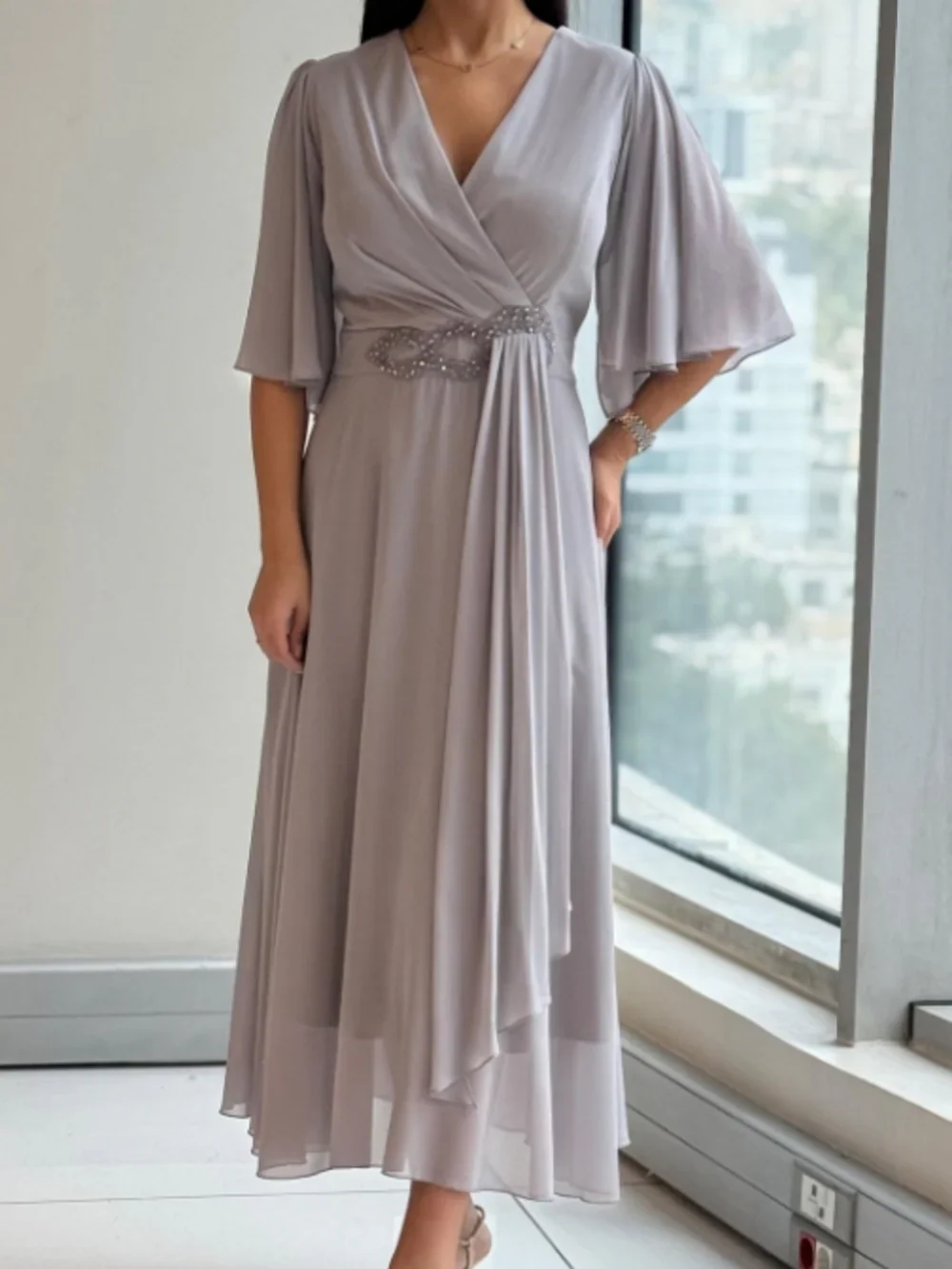 Lavyra - Flowy Maxi Dress with Butterfly Sleeves
