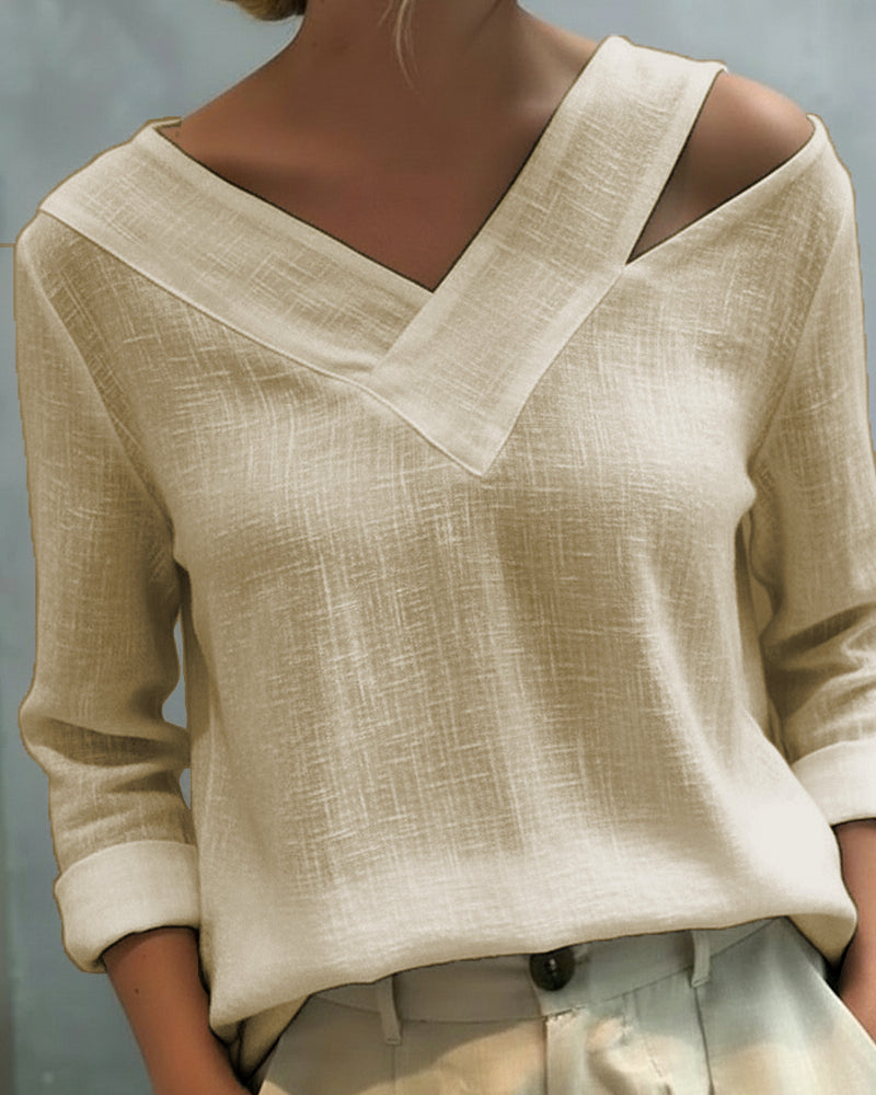 Melyra - Elegant V-Neck Top with Asymmetrical Neckline