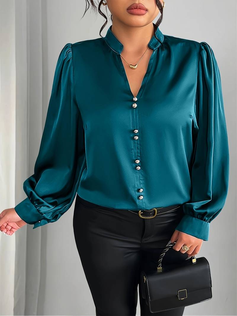 Thaliravalle - Elegant Puff Sleeve Blouse with V-Neck
