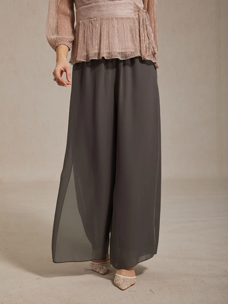 Marilivra - Straight Leg Trousers with Slit in Chiffon