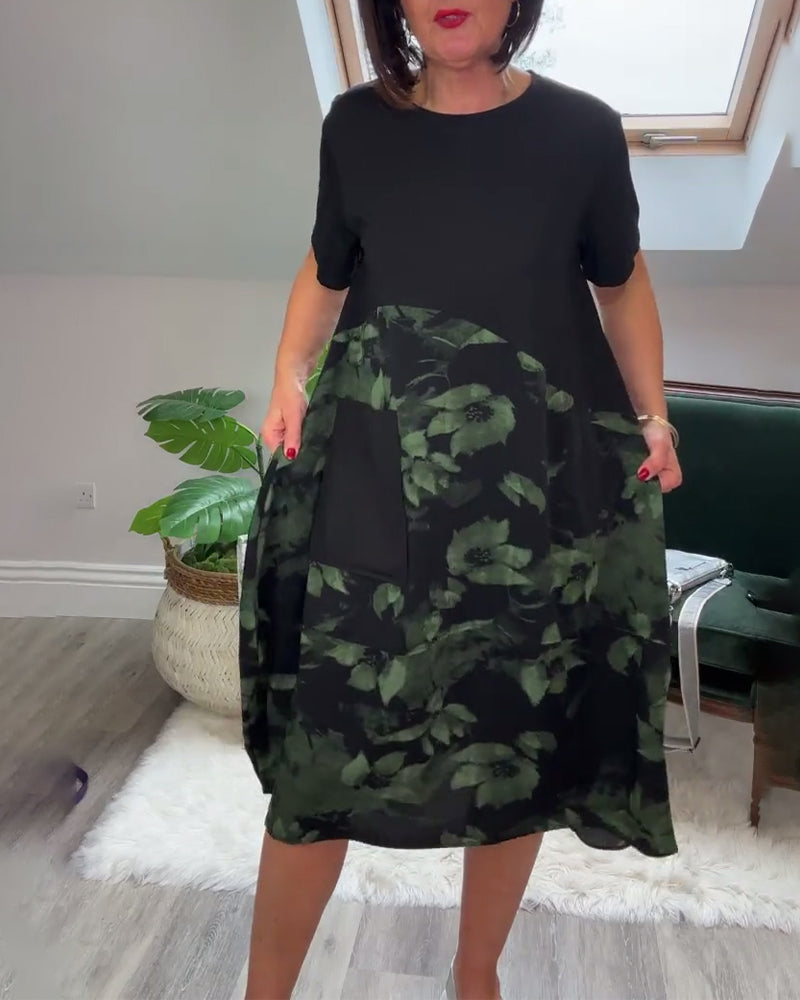 Fien - Floral Print Patchwork Casual Dress