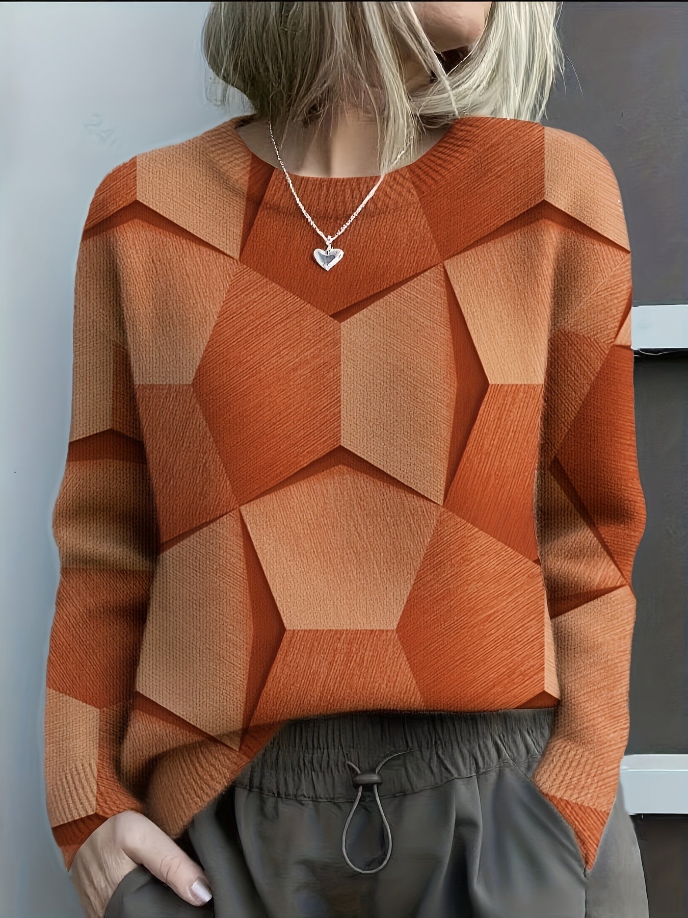 Quelirivra - Earth Tone Geometric Sweater