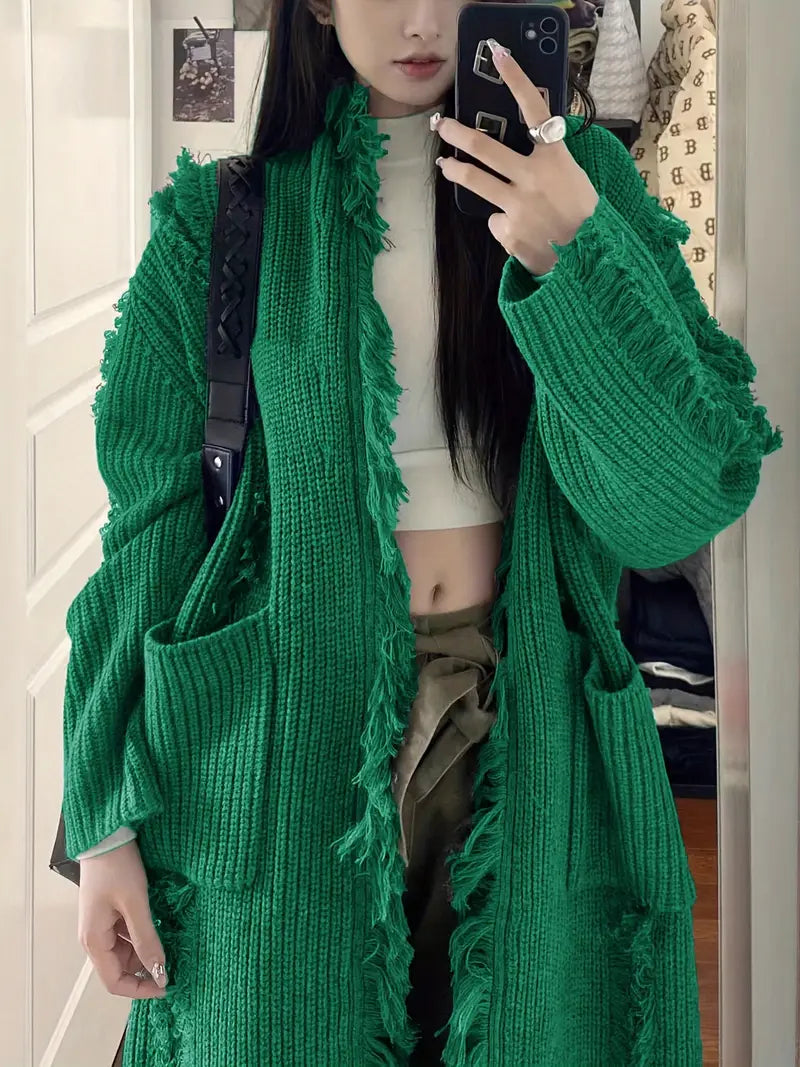 Reine - Cardigan Long à Franges – Style Décontracté et Tendance