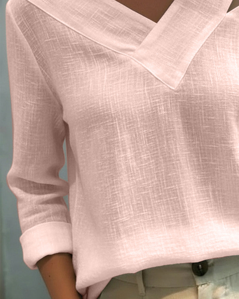 Melyra - Elegant V-Neck Top with Asymmetrical Neckline