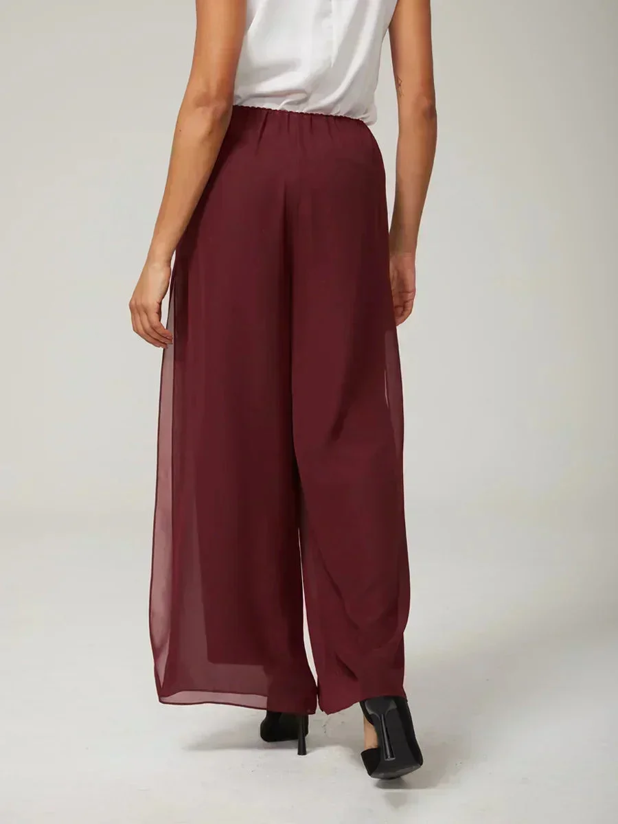 Marilivra - Straight Leg Trousers with Slit in Chiffon