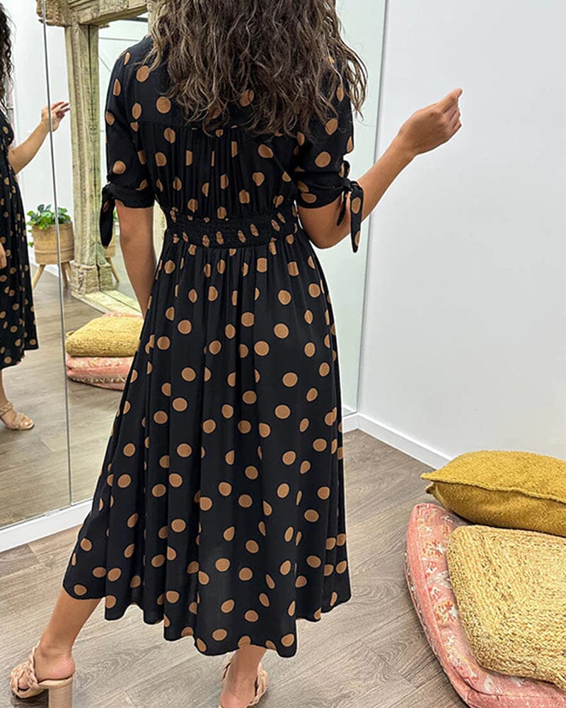Mina - Polka Dot Dress with Deep Pointed Neckline