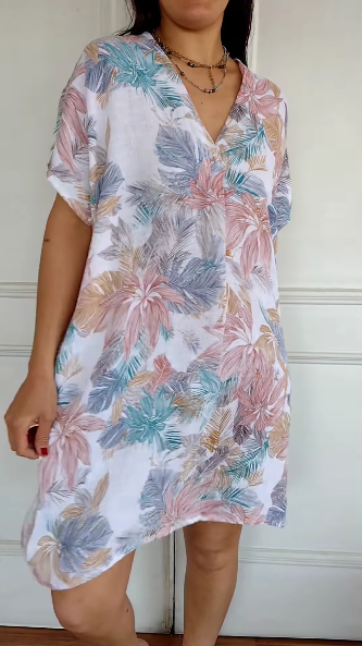 Lior - Robe Décontractée en Coton et Lin à Motif Floral