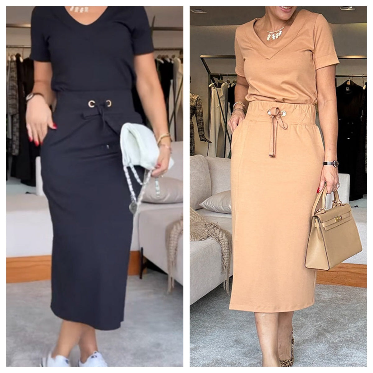 Quelara - Top and Skirt Set with V-Neckline - Modern Elegance and Guaranteed Comfort