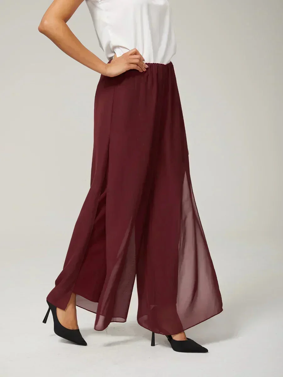 Marilivra - Straight Leg Trousers with Slit in Chiffon