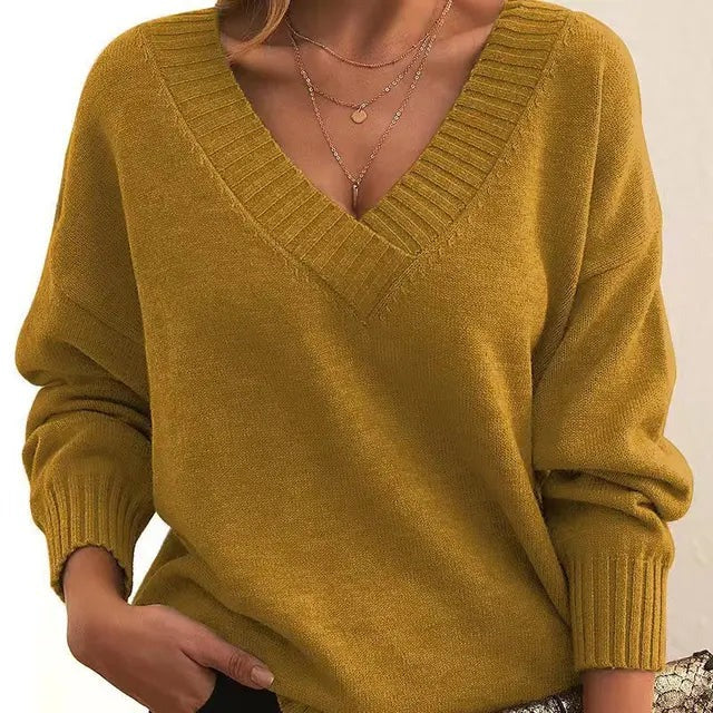 Jovessina - Elegant V-Neck and Long Sleeve Sweater