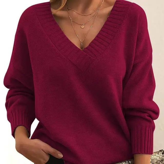 Jovessina - Elegant V-Neck and Long Sleeve Sweater