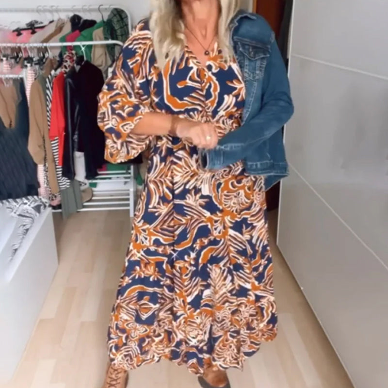 Roxane - Robe Maxi à Col V Imprimé