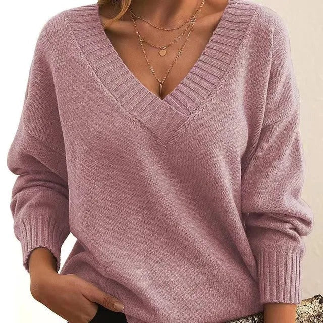 Jovessina - Elegant V-Neck and Long Sleeve Sweater