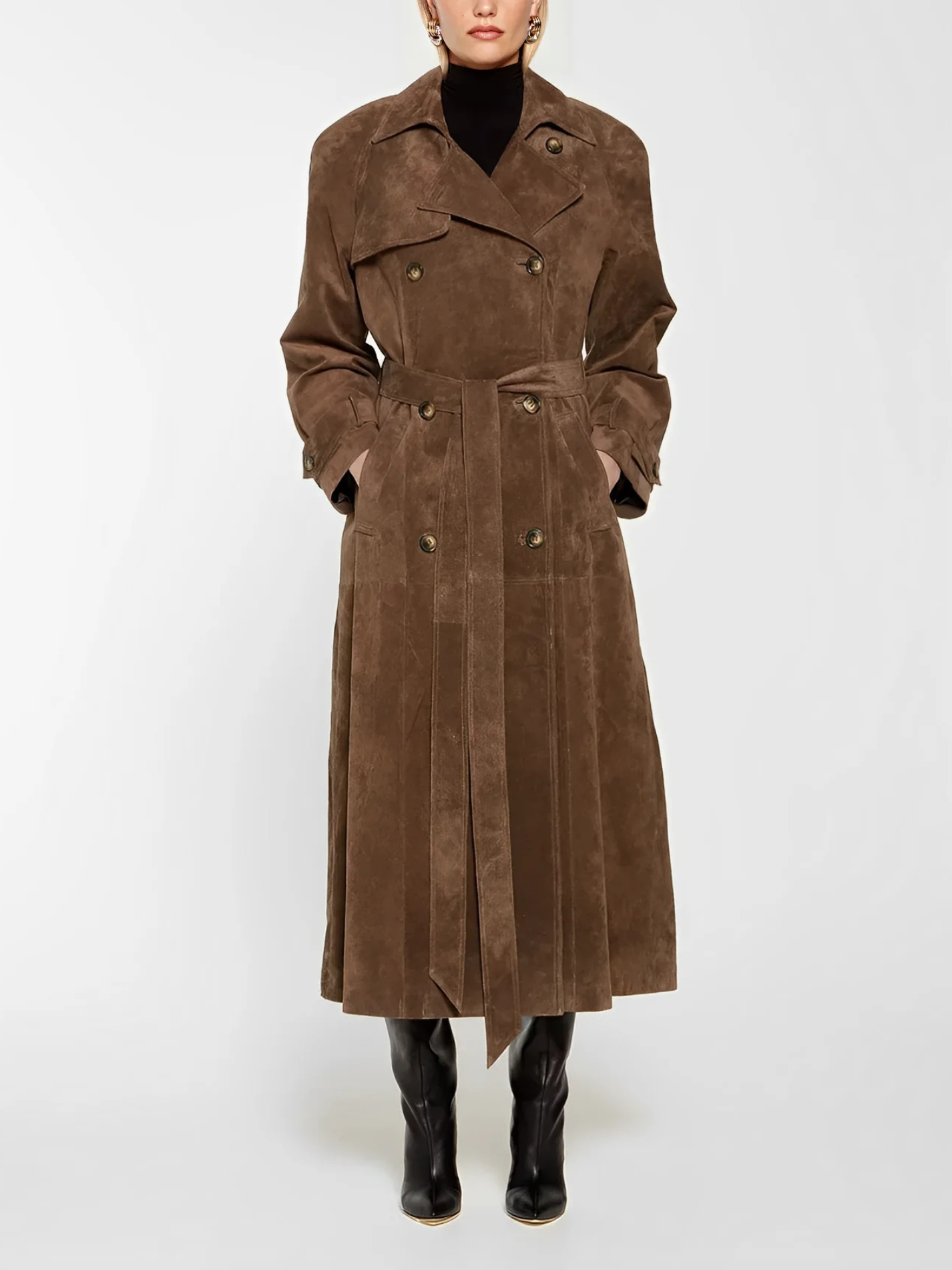 Cléore - Elegant Faux Suede Trench Coat